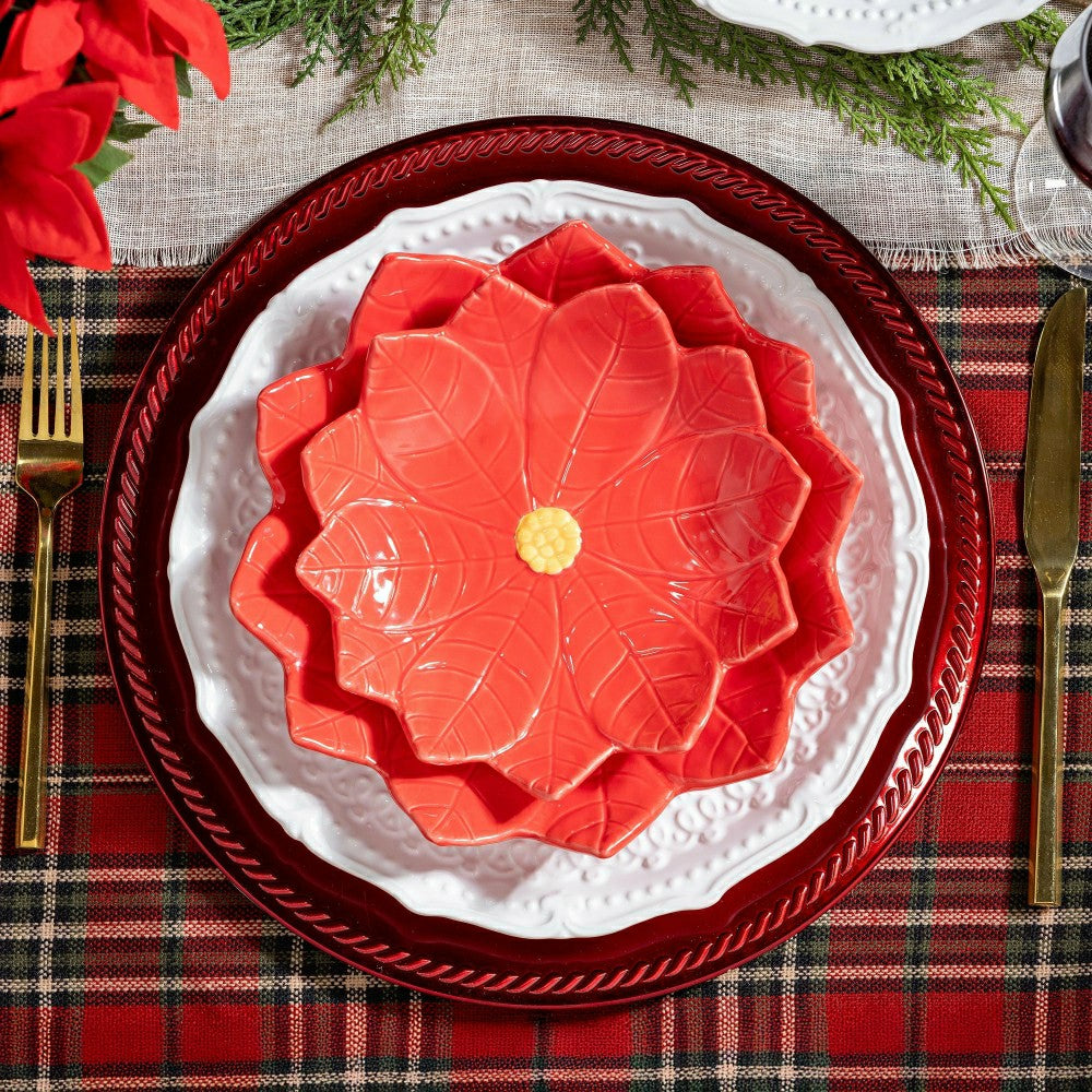 Plow & Hearth Sugar & Stripes Plate Embossed Ceramic Dinner Plate, 10.25"