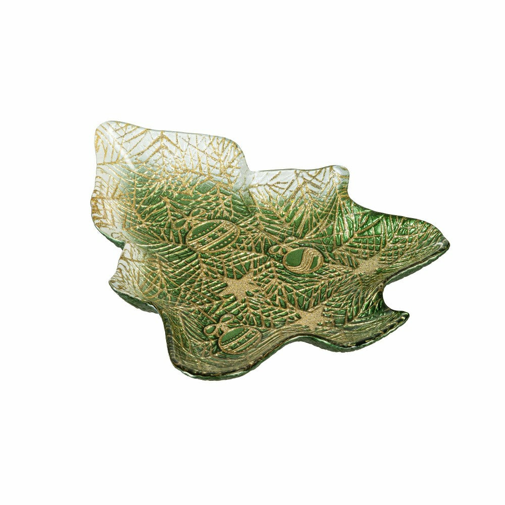 Plow & Hearth Shades of Emerald Plate Glass Tree Serving Dish, 6"L x 8.25"W