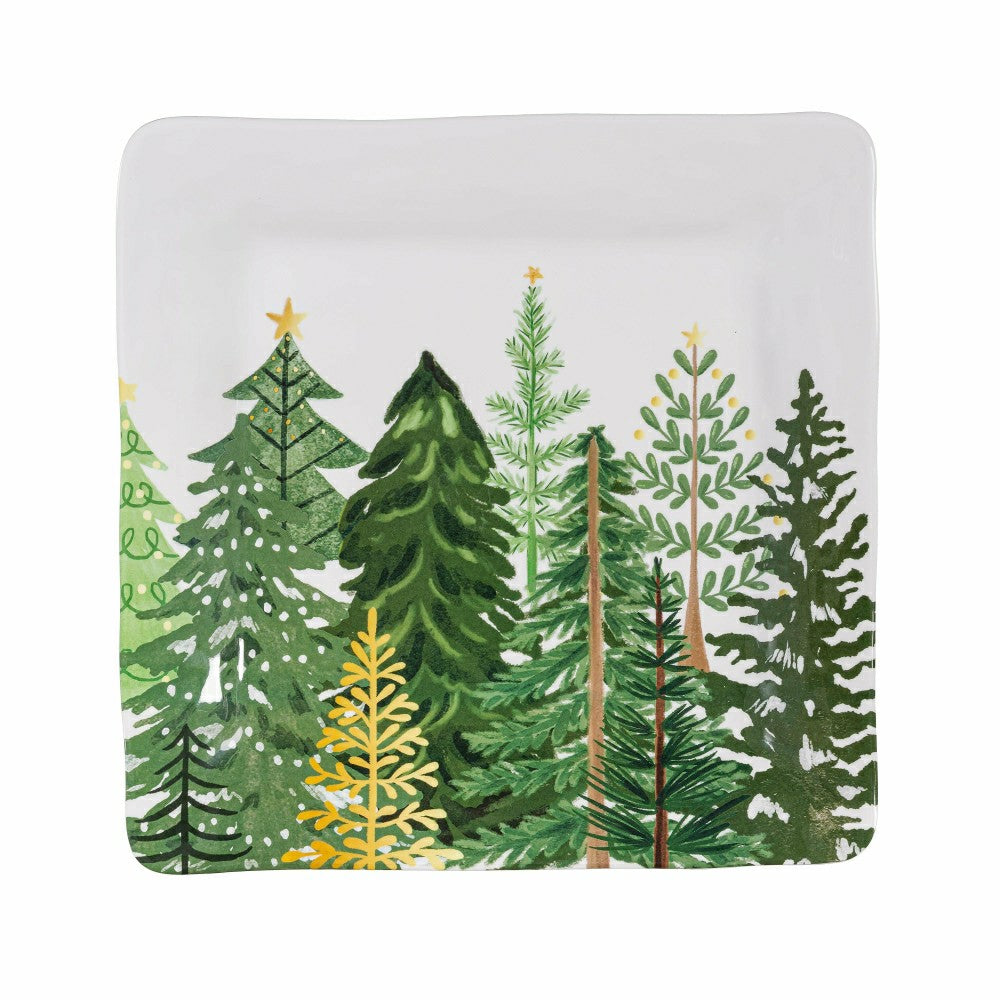 Plow & Hearth Shades of Green 13.5" Evergreens Platter, Set of 4