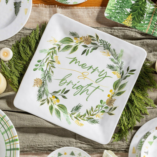Plow & Hearth Shades of Green Holiday 13.5" Square Serving Platter, Set of 4