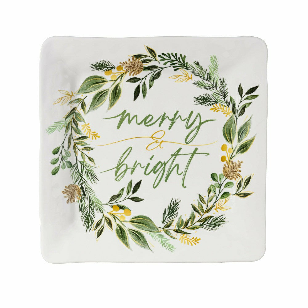 Plow & Hearth Shades of Green Holiday 13.5" Square Serving Platter, Set of 4