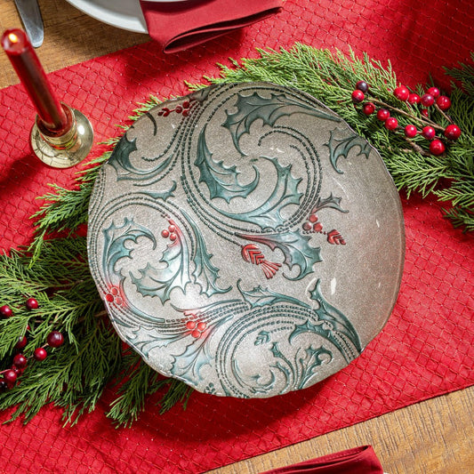 Plow & Hearth Joyful Traditions Holly 11.5" Glass Serving Bowl, Set of 4