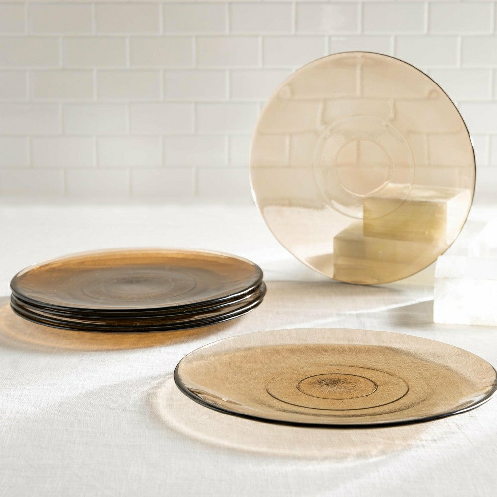 Plow & Hearth 10.5" Glass Dinner Plate, Set of 6, Sand