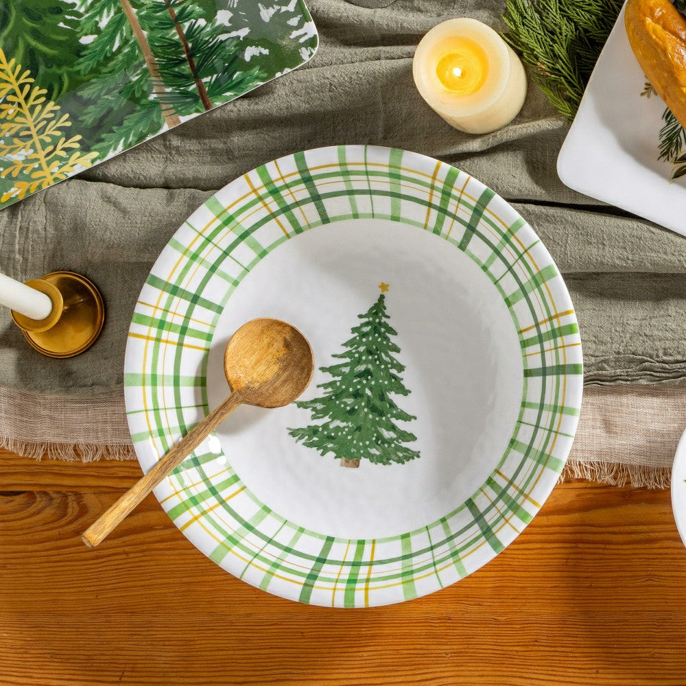 Plow & Hearth Shades of Green Holiday Melamine 12" Serving Bowl, Set of 4