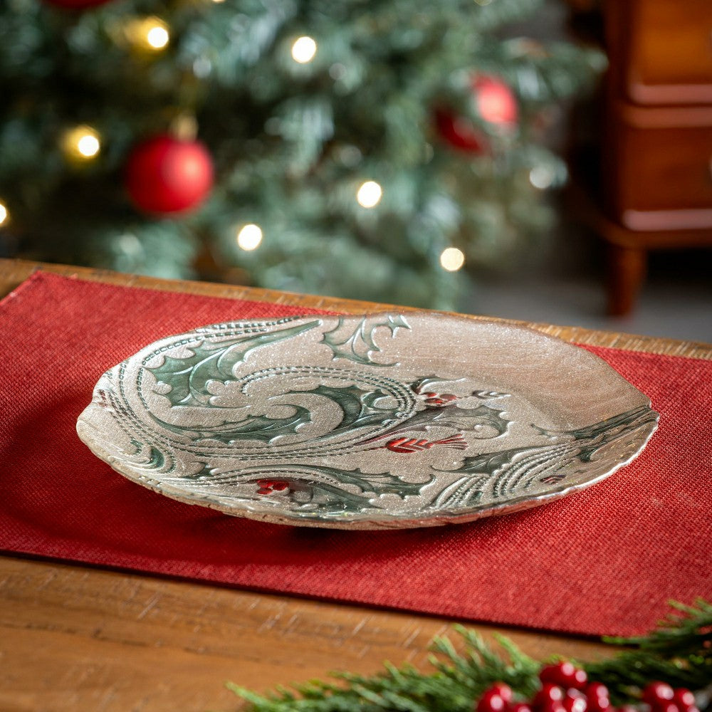 Plow & Hearth Joyful Traditions Holly and Berries 10.5" Glass Dinner Plate, Set of 6