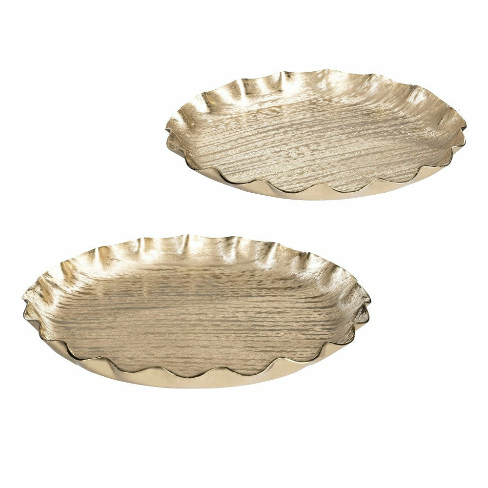 Plow & Hearth Shades of Green Platter Ruffled Edge Metal Platter Set