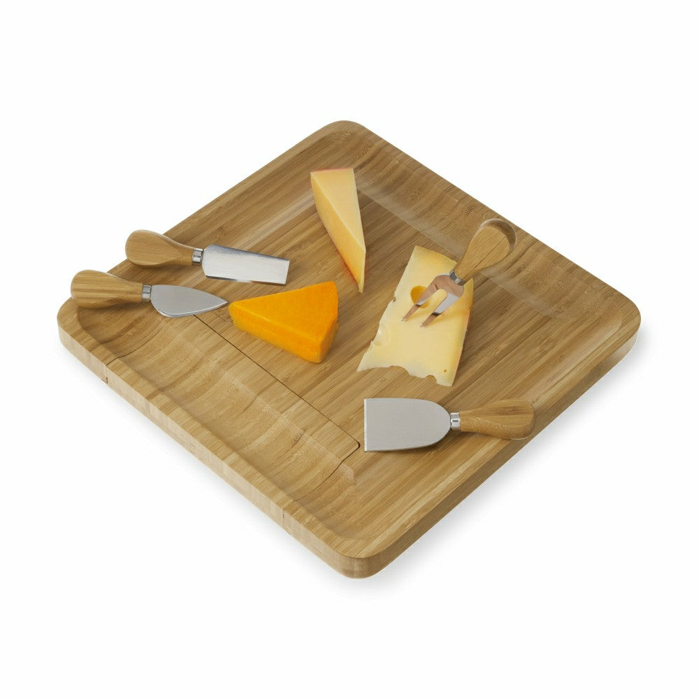 Plow & Hearth Four Piece Bamboo Cheese Board and Knife Set