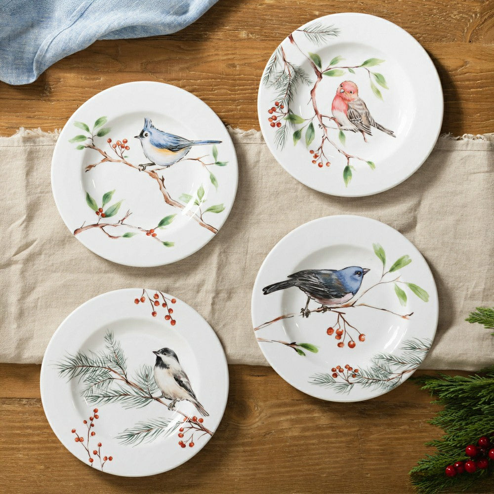 Plow & Hearth Snowbirds Salad Plate Melamine Chickadee, 8.6"