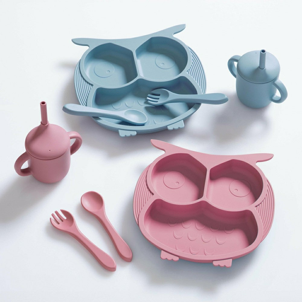 Plow & Hearth Owl Silicone Baby Feeding Set