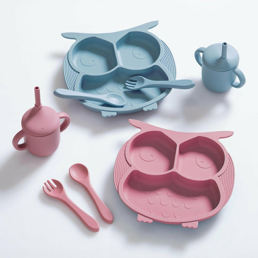 Plow & Hearth Owl Silicone Baby Feeding Set