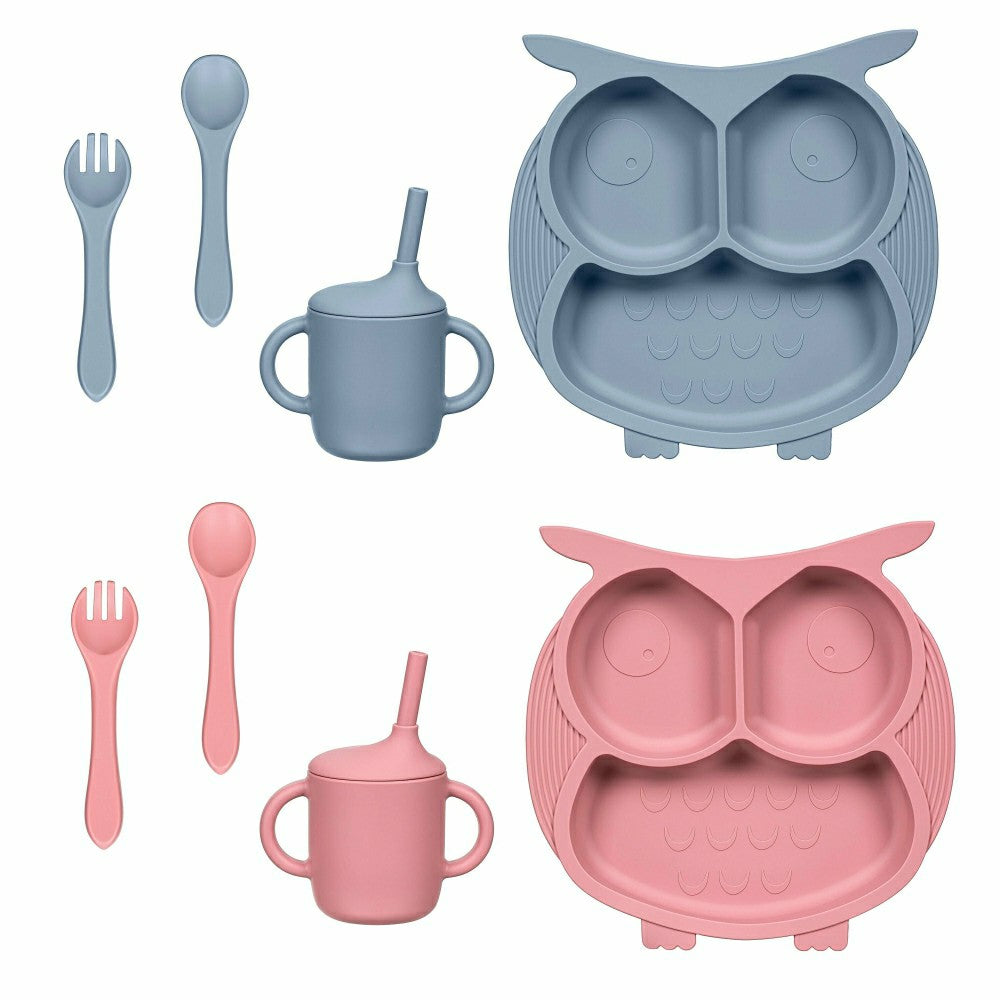 Plow & Hearth Owl Silicone Baby Feeding Set