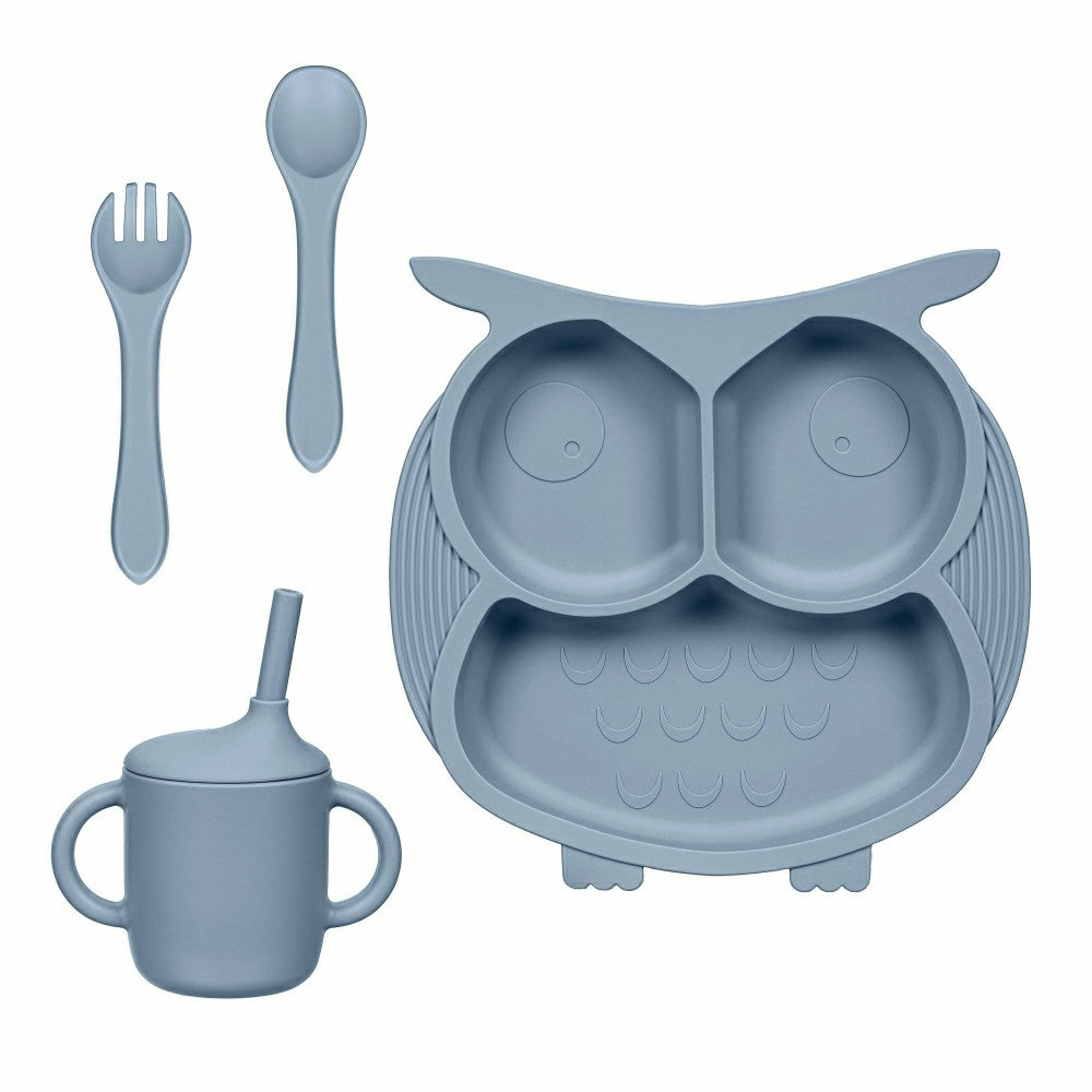 Plow & Hearth Owl Silicone Baby Feeding Set