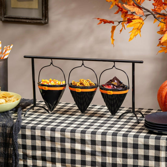 Plow & Hearth Witch Hat Ceramic Dish with Metal Holder Set, 19"L
