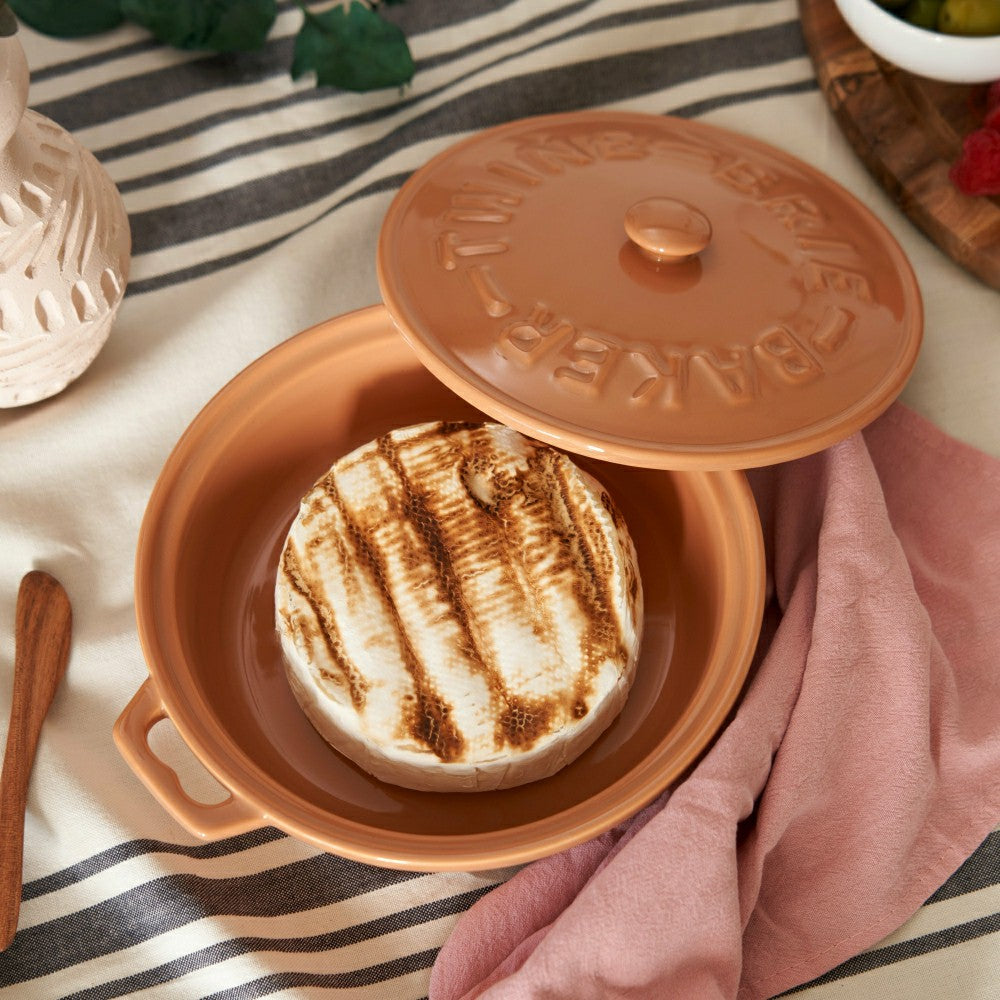Plow & Hearth Terra Cotta Brie Baker with Wood Spreader