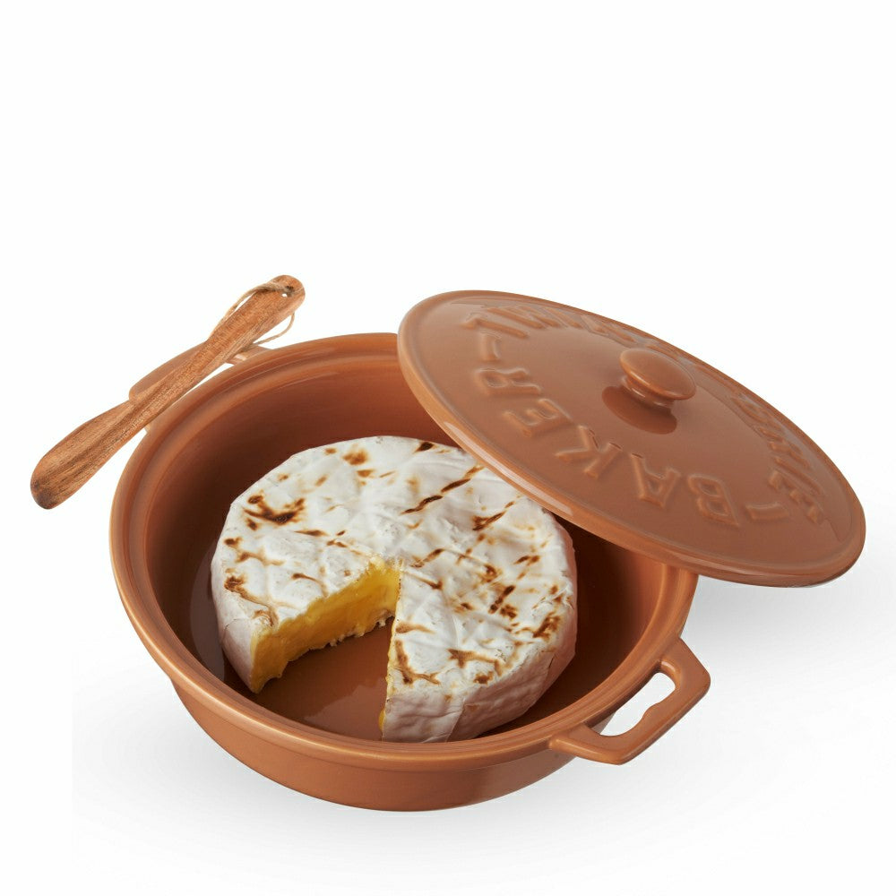 Plow & Hearth Terra Cotta Brie Baker with Wood Spreader