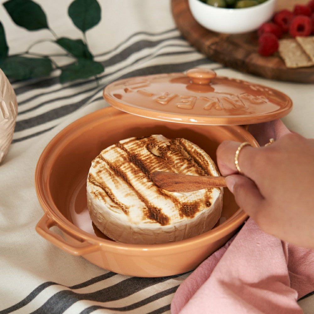 Plow & Hearth Terra Cotta Brie Baker with Wood Spreader