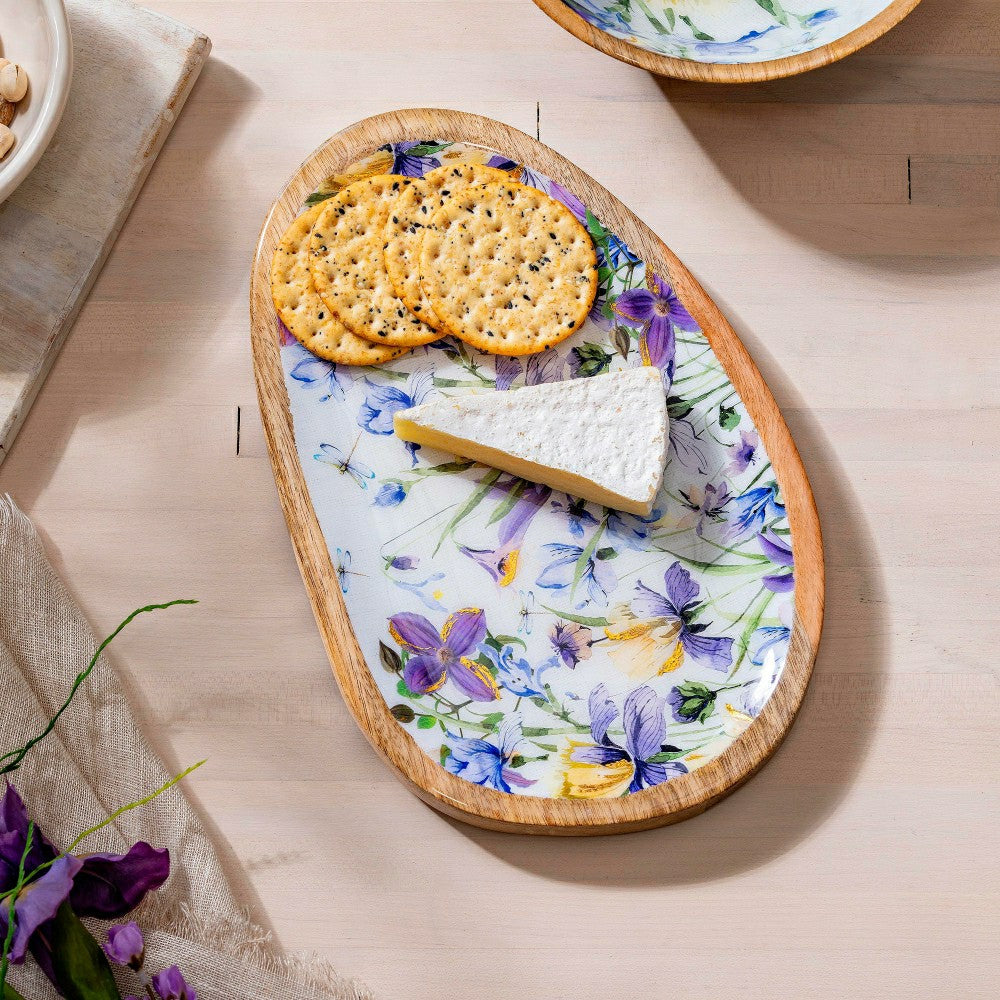 Plow & Hearth Golden Lilac Irregular Shaped Wood Serving Tray, 12"L