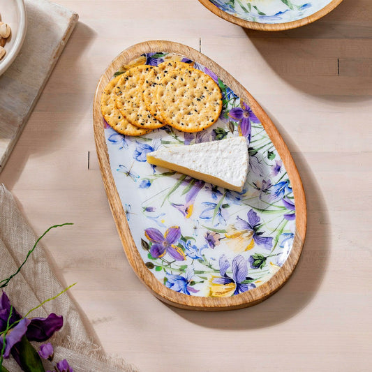 Plow & Hearth Golden Lilac Irregular Shaped Wood Serving Tray, 12"L