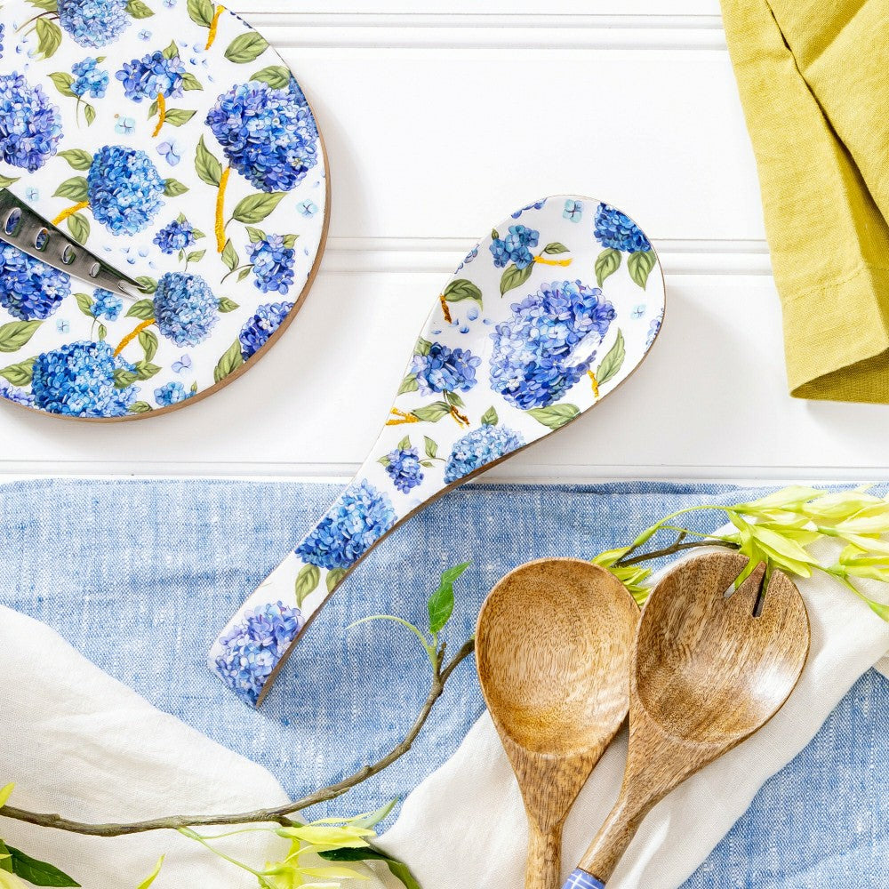 Plow & Hearth VivaStyle Spoon Rest, Wood Spoon Rest, Hydrangea, 10.25"L