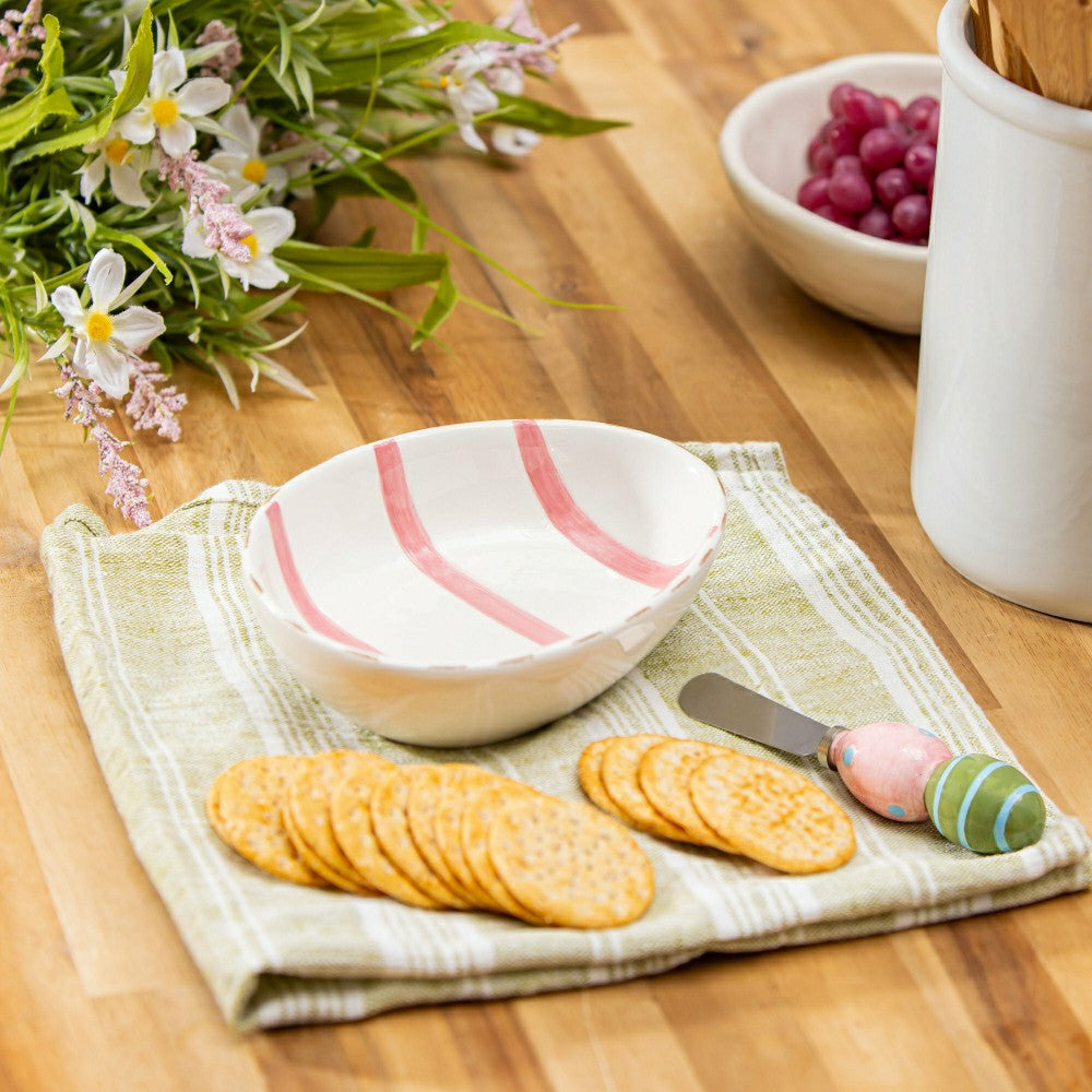 Plow & Hearth Bunny Blooms Serveware Ceramic Easter Egg Bowl and Spreader, Set of 2