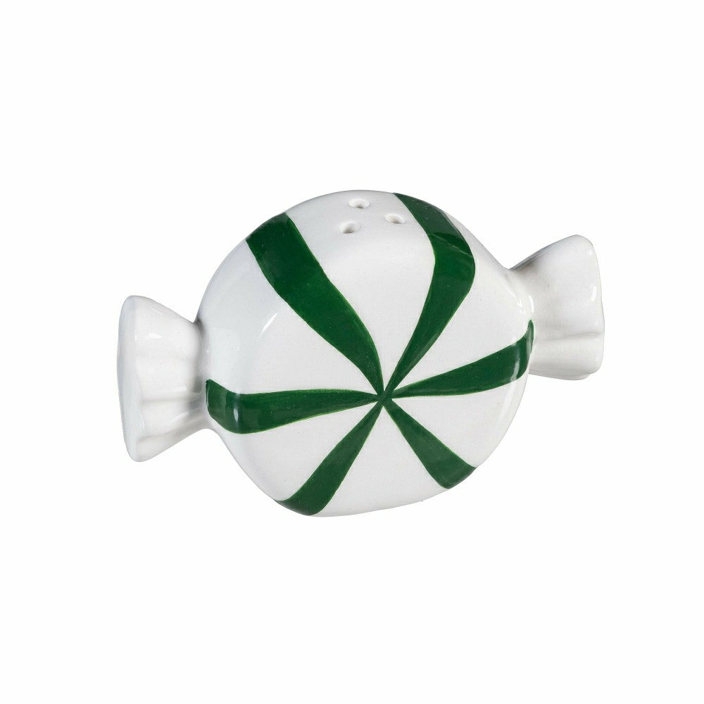Plow & Hearth Sugar & Stripes Bright Salt & Pepper Shakers Ceramic Peppermint Candy,