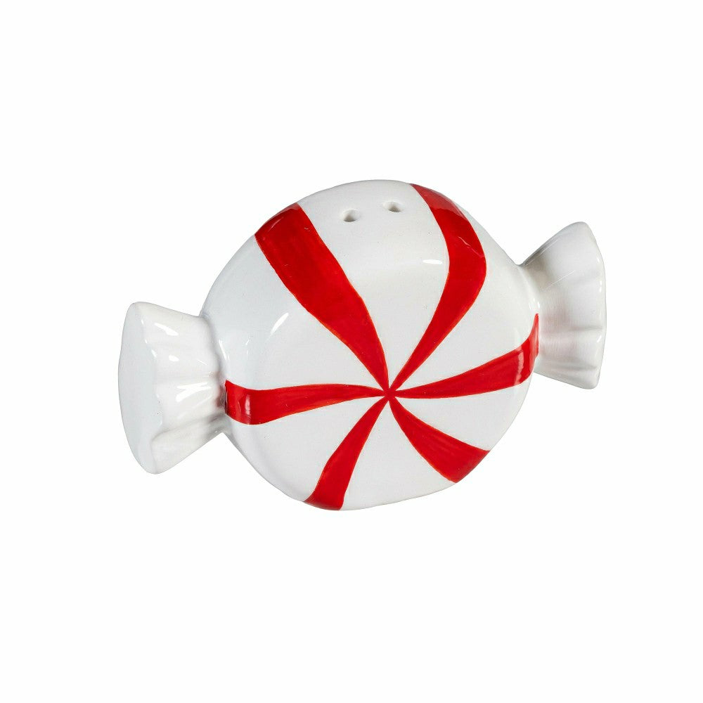 Plow & Hearth Sugar & Stripes Bright Salt & Pepper Shakers Ceramic Peppermint Candy,