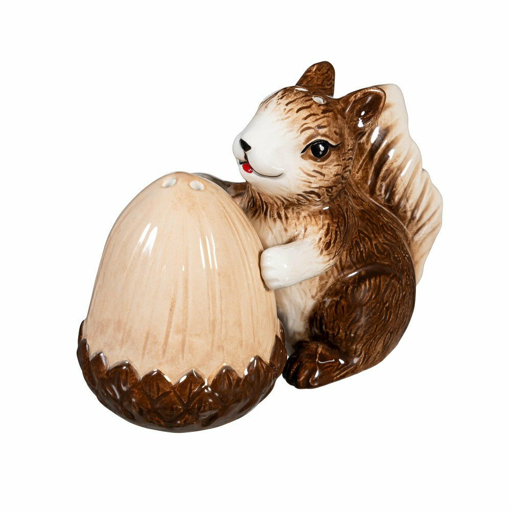Plow & Hearth Woodland Storybook Salt & Pepper Shakers Ceramic Squirrel with Acorn,