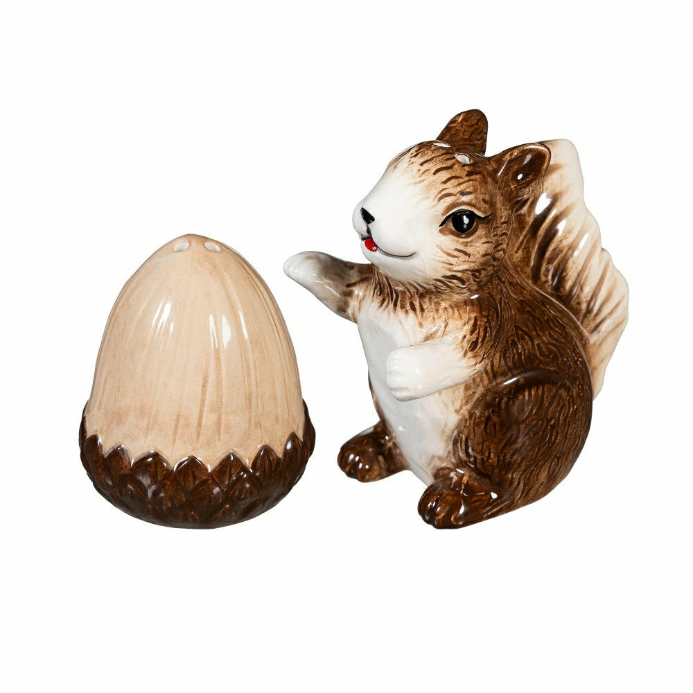 Plow & Hearth Woodland Storybook Salt & Pepper Shakers Ceramic Squirrel with Acorn,
