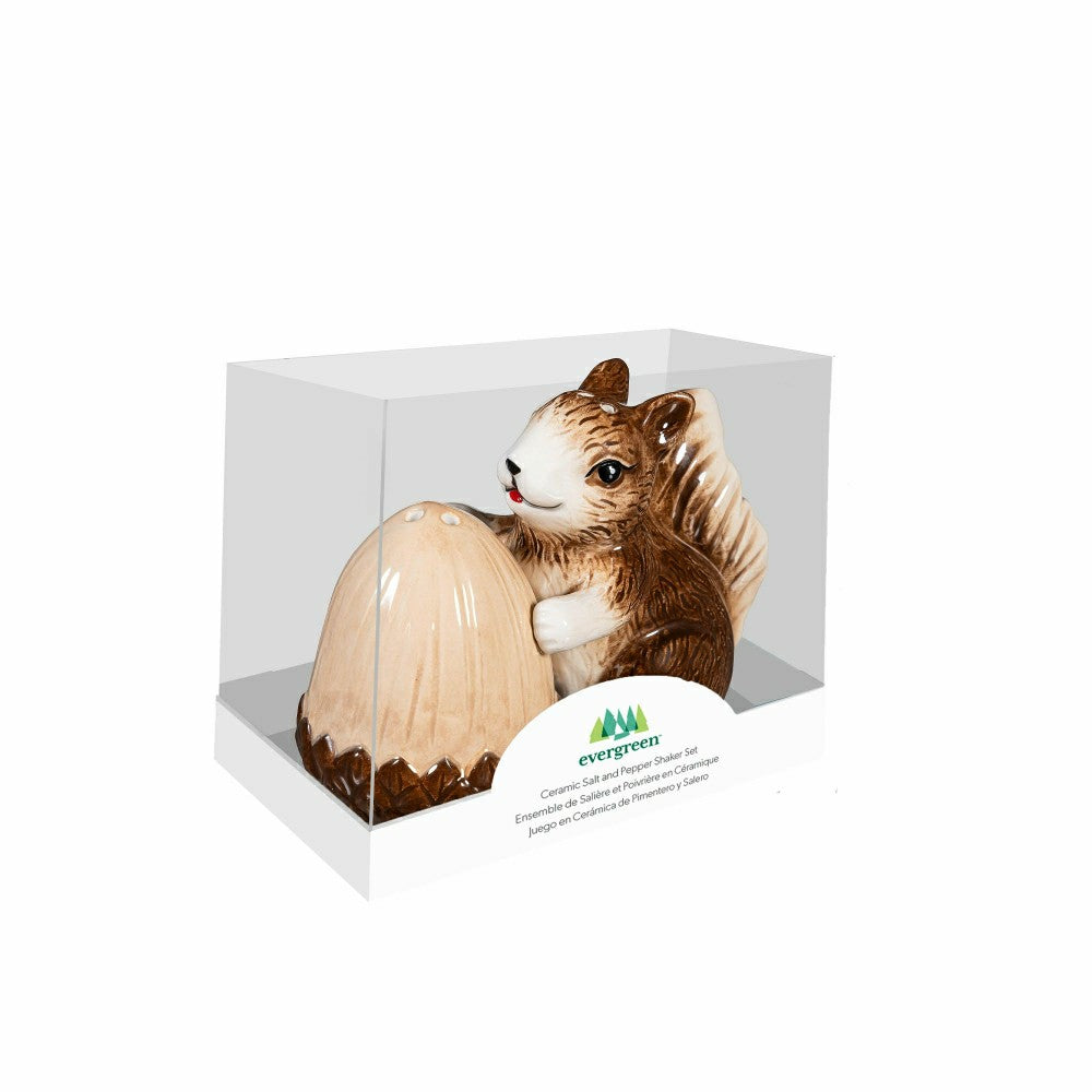 Plow & Hearth Woodland Storybook Salt & Pepper Shakers Ceramic Squirrel with Acorn,