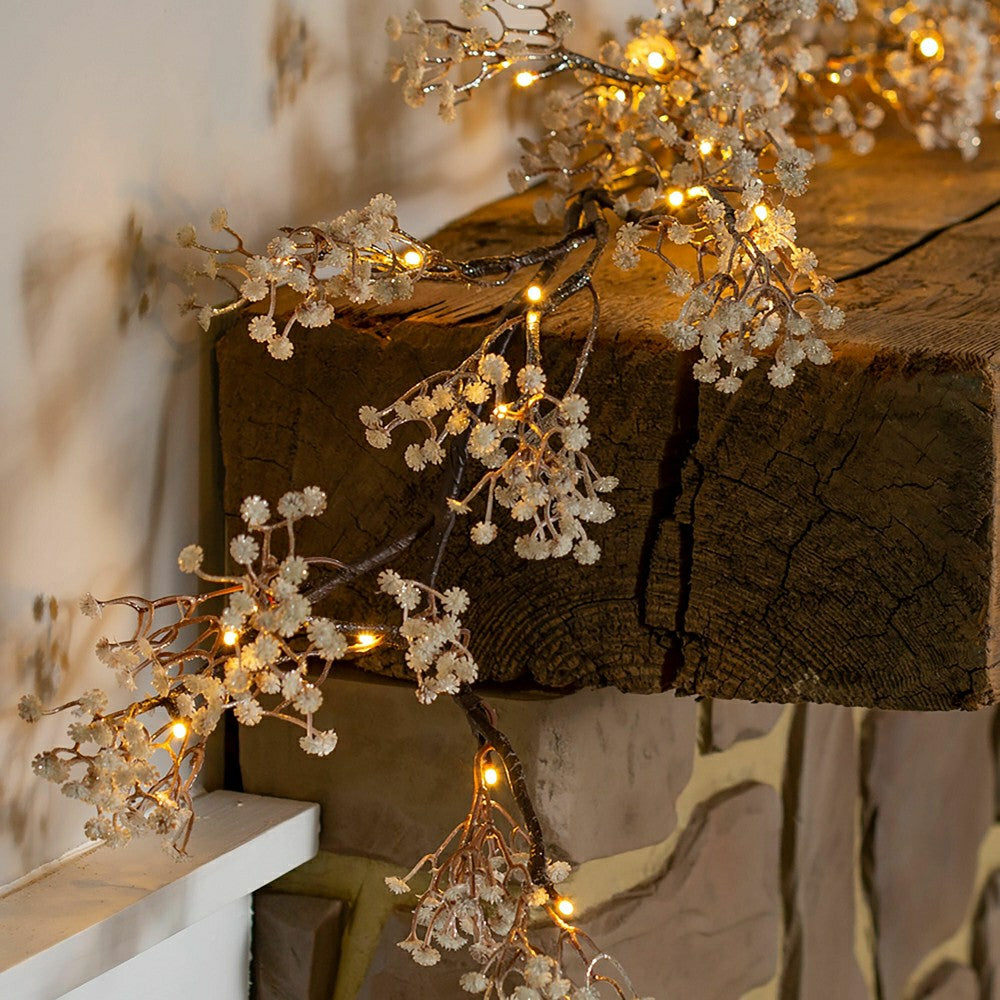 Plow & Hearth Indoor/Outdoor Lighted Baby's Breath Garland with Timer