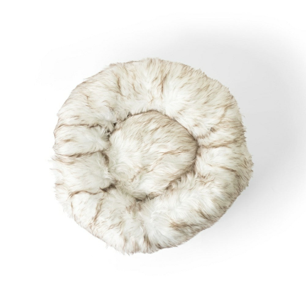 Plow & Hearth PupPouf™ Faux Fur Donut Dog Bed - White with Brown Accents