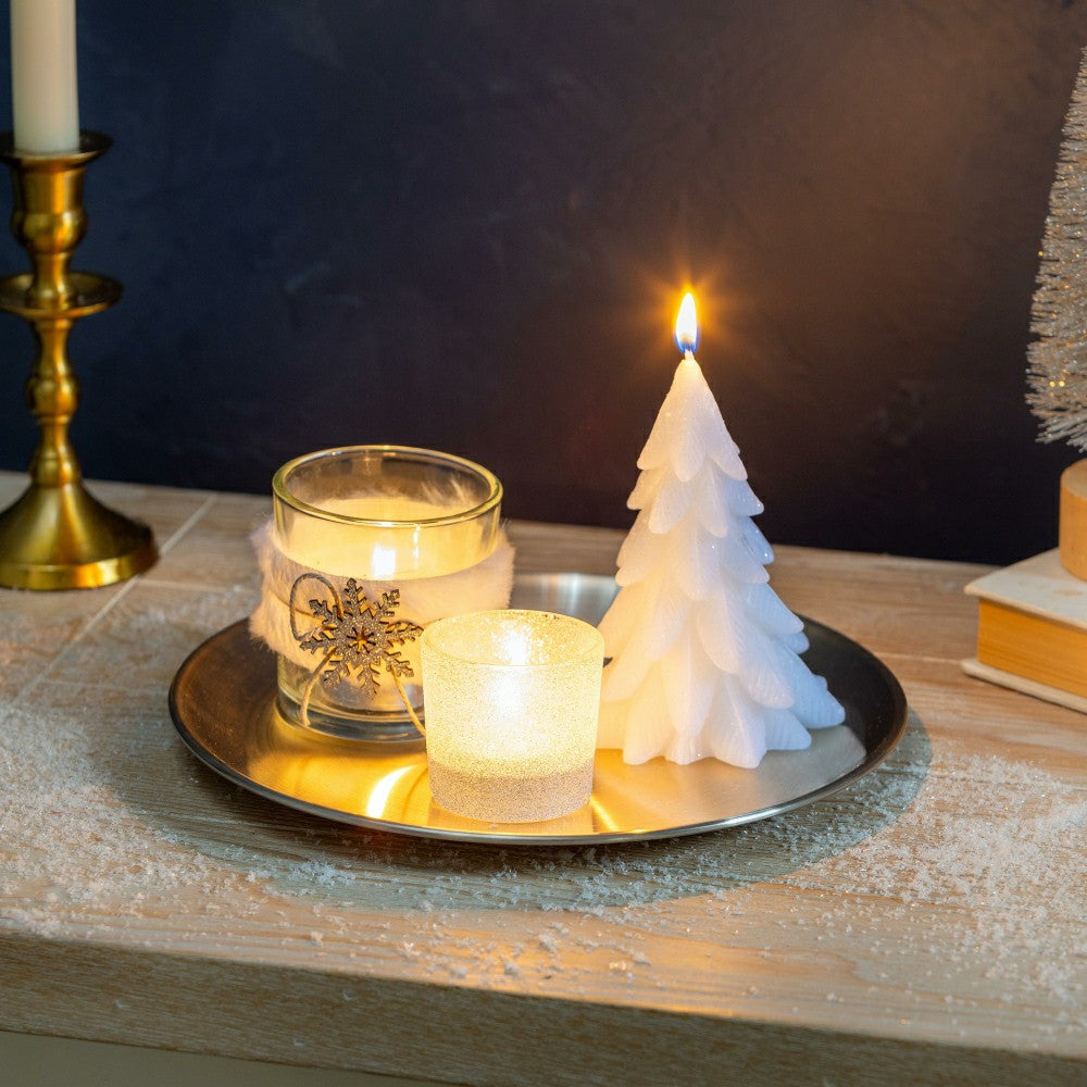 Plow & Hearth Season to Sparkle Candle, White Winter Candle and Accessories Table, S