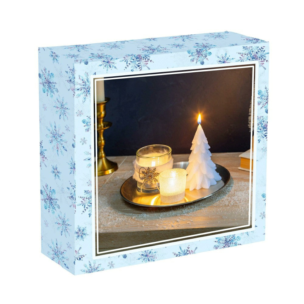 Plow & Hearth Season to Sparkle Candle, White Winter Candle and Accessories Table, S