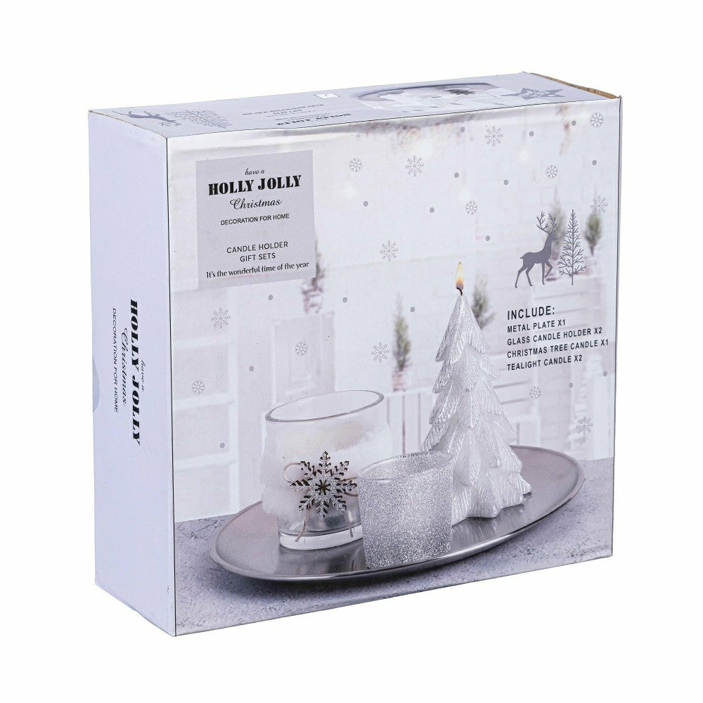 Plow & Hearth Season to Sparkle Candle, White Winter Candle and Accessories Table, S