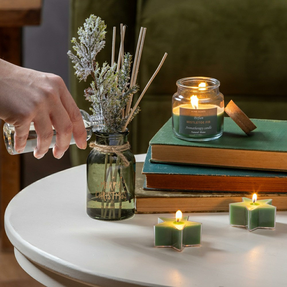 Plow & Hearth Shades of Emerald Candle and Diffuser, Soy Blend Wax Candle and Diffus