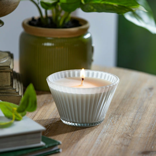 Plow & Hearth Ribbed Cupcake Glass, Bright White
