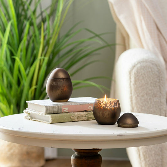 Plow & Hearth Egg Shape Mercury Glass Candle, Cocoa