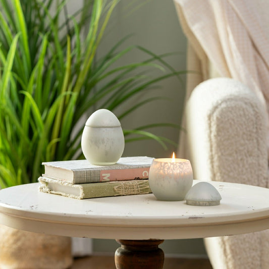 Plow & Hearth Hop Into Spring Egg Mercury Glass Candle Bright White