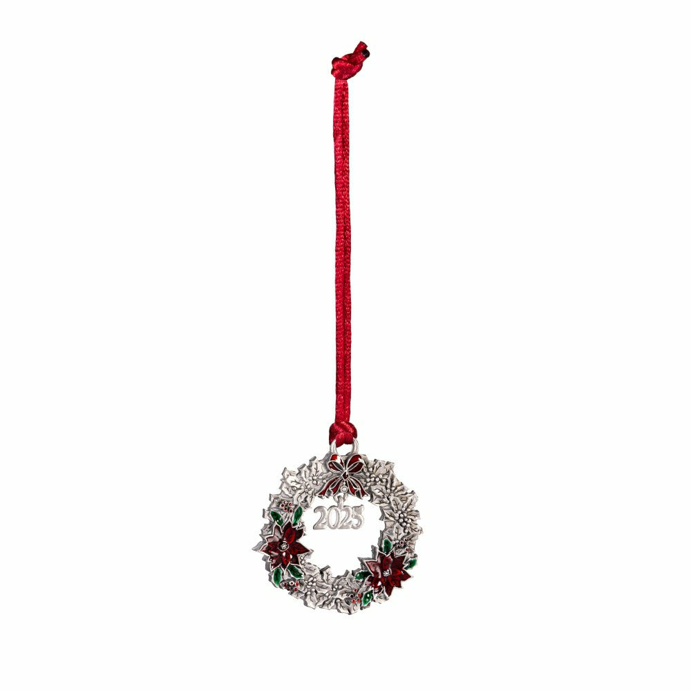Plow & Hearth Joyful Traditions Solid Pewter Wreath 2025 Ornament