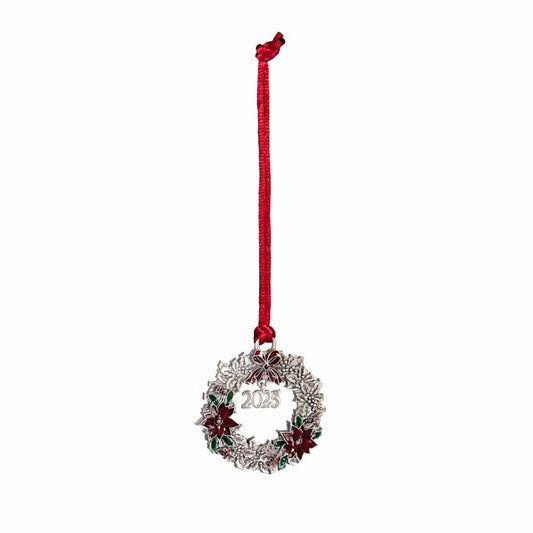 Plow & Hearth Joyful Traditions Solid Pewter Wreath 2025 Ornament