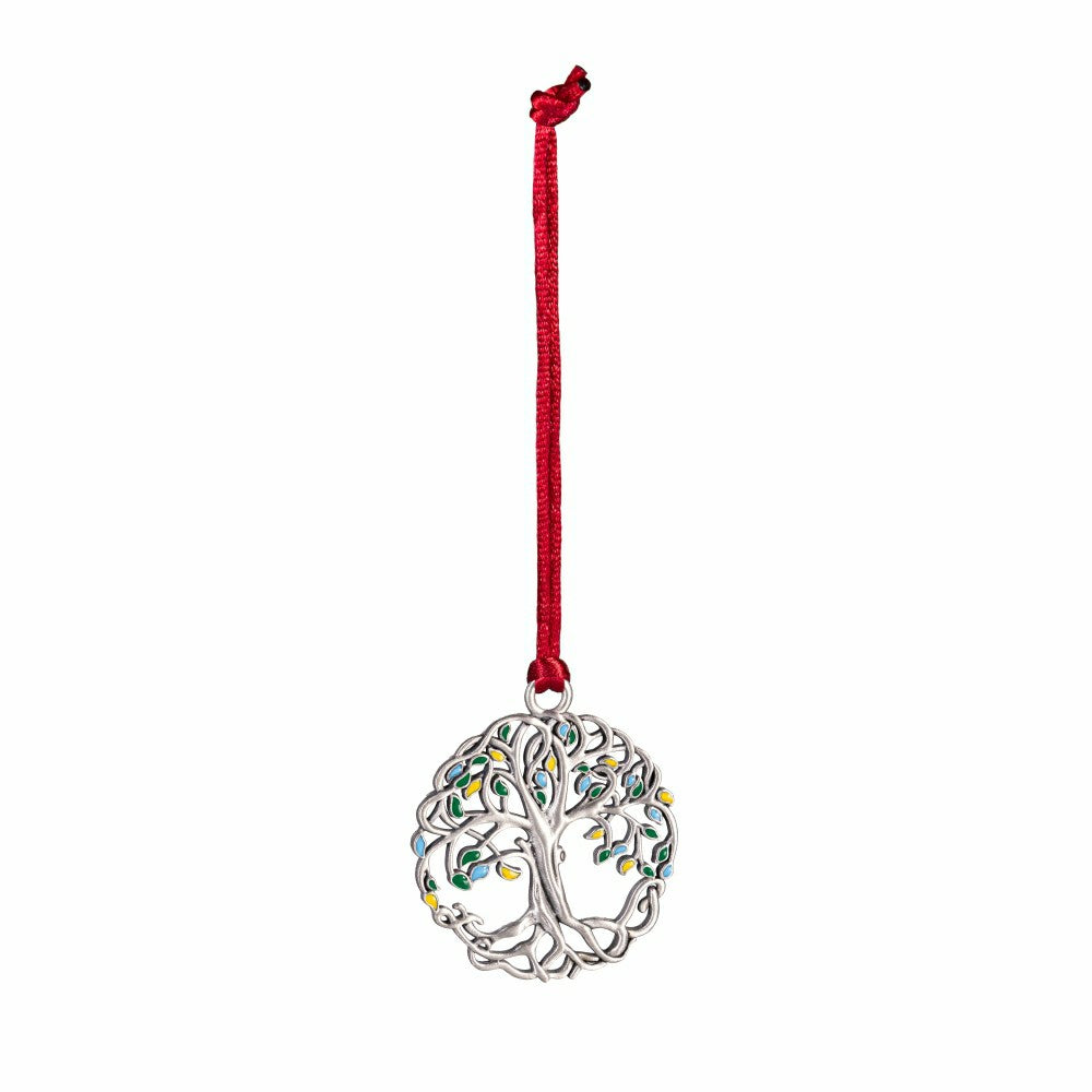 Plow & Hearth Large Tree of Life Solid Pewter Ornament with Colorful Leaves