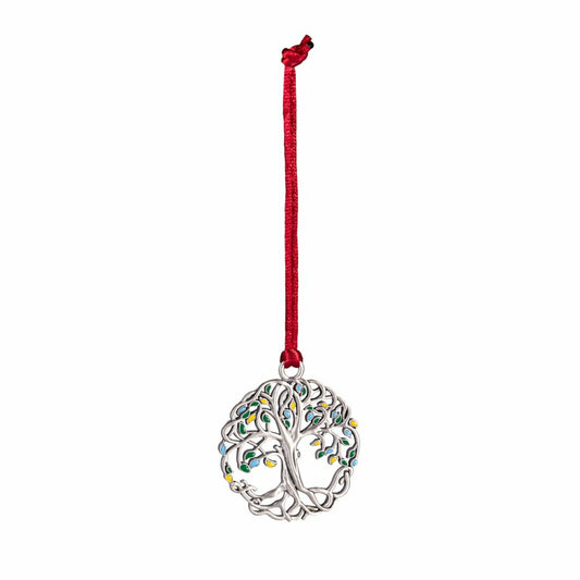Plow & Hearth Large Tree of Life Solid Pewter Ornament with Colorful Leaves