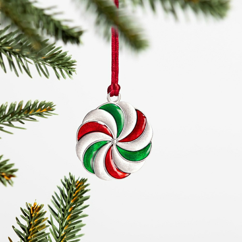 Plow & Hearth Sugar & Stripes Ornament Solid Pewter Peppermint, 2.28"