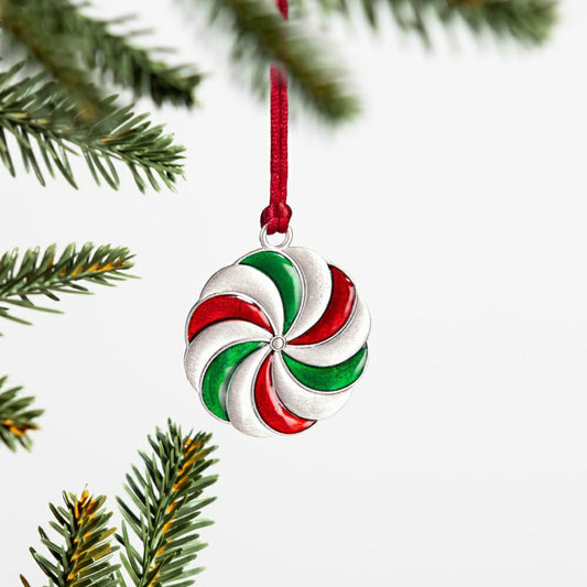 Plow & Hearth Sugar & Stripes Ornament Solid Pewter Peppermint, 2.28"