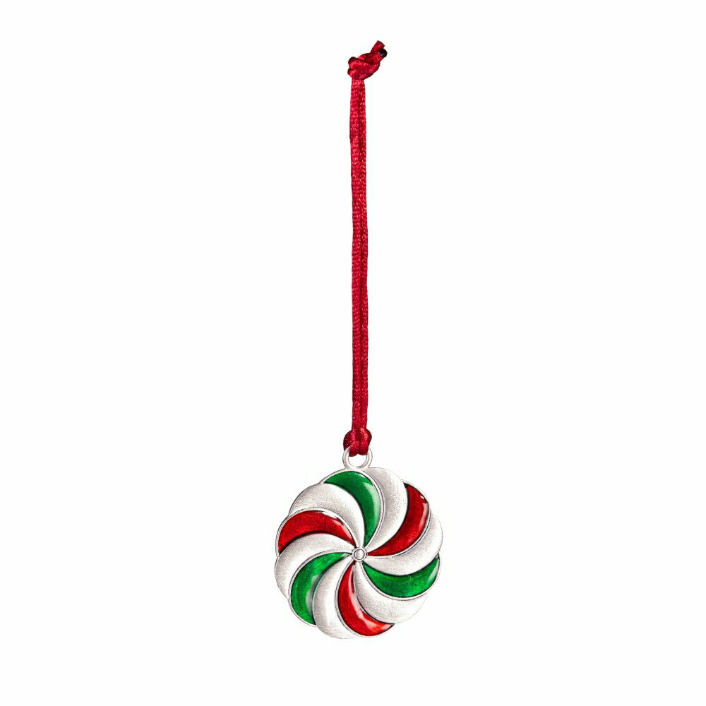 Plow & Hearth Sugar & Stripes Ornament Solid Pewter Peppermint, 2.28"