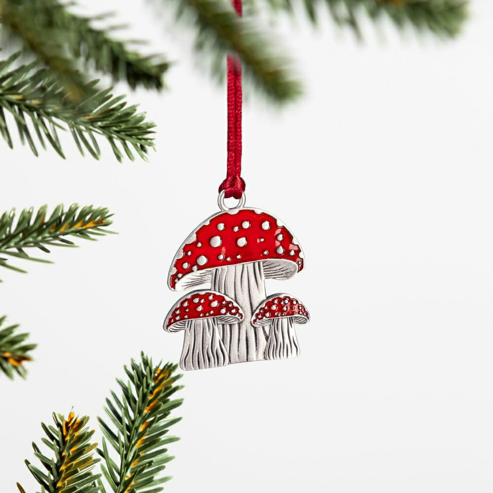 Plow & Hearth Winter Grove Ornament Solid Pewter Mushroom, 2.28"