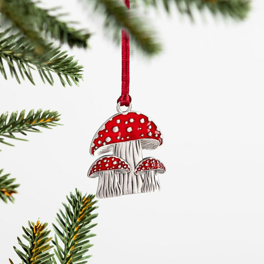 Plow & Hearth Winter Grove Ornament Solid Pewter Mushroom, 2.28"