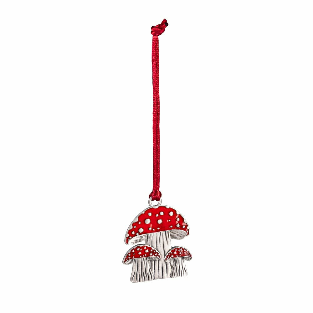 Plow & Hearth Winter Grove Ornament Solid Pewter Mushroom, 2.28"