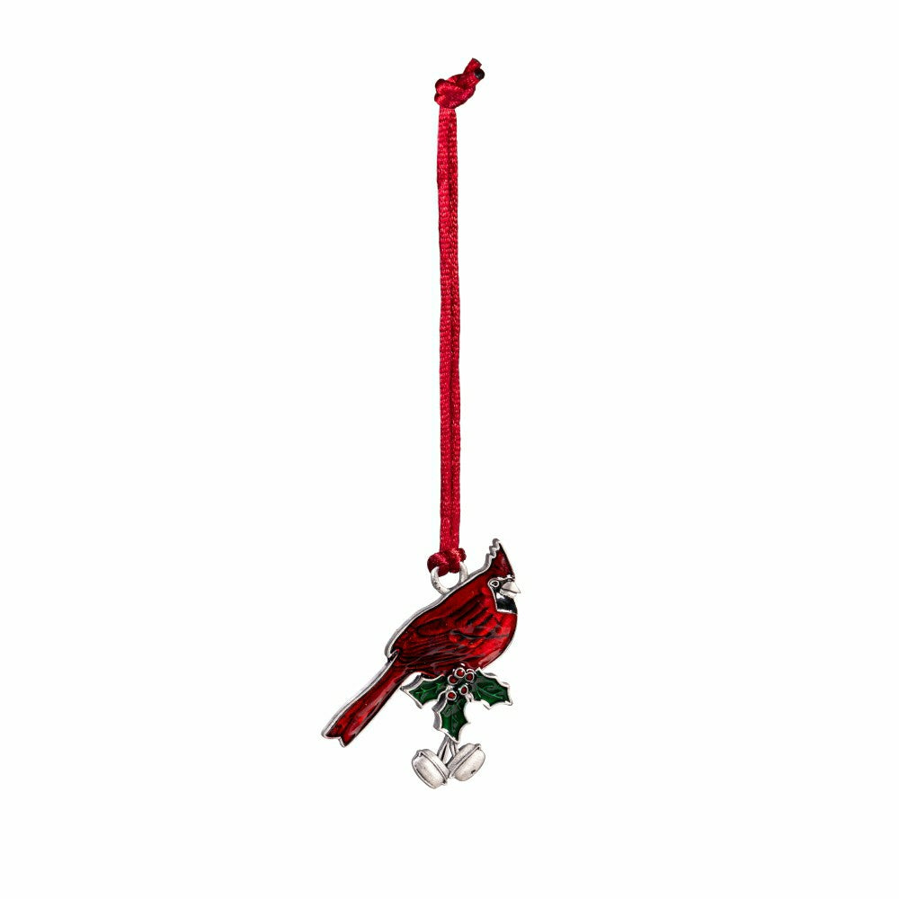 Plow & Hearth Cardinal with Holiday Bells Solid Pewter Christmas Ornament