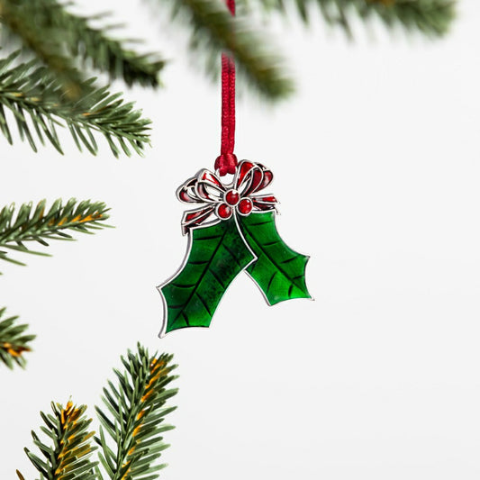 Plow & Hearth Heartfelt Cheer Ornament Solid Pewter Holly, 2"